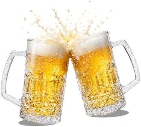 27 OZ Beer Stein Mugs, German Clear Large Tall Beer Glasses With Handle for Men, Set of 2