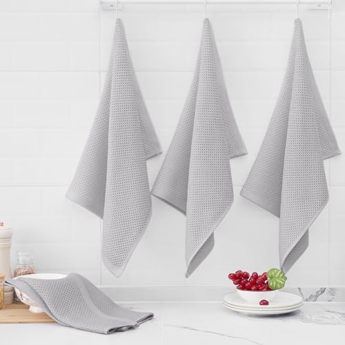 Homaxy 100% Cotton Oversized Waffle Weave Kitchen Towels 4-Pack, Light Gray