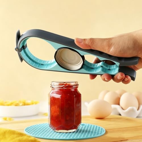 BoAn 5 in 1 Multi Function Jar & Bottle Opener Kit, Non-Slip Silicone Ergonomic Handle Labor Saving Lid Remover, Easy Twist Kitchen Tool for Seniors, Arthritis Sufferers, Weak Grip Hands & Kids