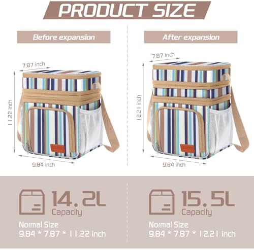 ZRSUN Insulated Lunch Bag for Women Men, Reusable 3 Layers Lunch Box Women, Expandable Reusable Water-resistant Lunch Box for Work Travel Office Picnic Hiking (Stripe)