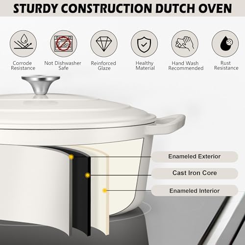 TeamFar 7QT Oval Dutch Oven, Enameled Cast Iron Dutch Oven Pot with Lid