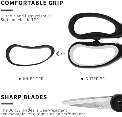 Kitchen Scissors All Purpose, Heavy Duty Stainless Steel Kitchen Shears for Food, Herbs, Meat, Fish with Soft Comfort Grip Handle - 8.7-Inch Black