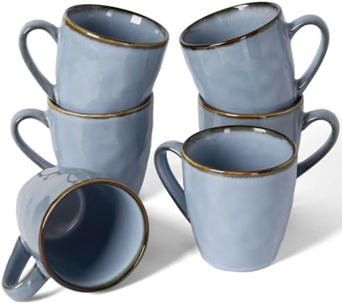famiware Coffee Mug Set of 6, Ocean Round 11.5oz Coffee Cup Set with Handle