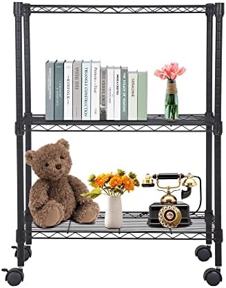 BestOffice | 3-Tier Wire Shelf with Wheels | 23" x 13" x 31" | Black