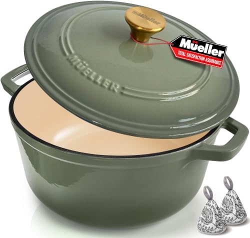 MUELLER HOME 6 Quart Enameled Cast Iron Dutch Oven, Heavy-Duty
