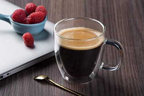 CNGLASS Insulated Espresso Glass Mugs 5.4oz/160ml, Small Clear Coffee Mugs Set of 2, Double Wall Glass Cups with Handle for Tea and Macchiato