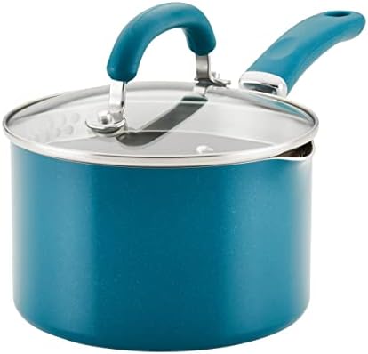 Rachael Ray Create Delicious Nonstick Induction Saucepan with Straining Lid, 2 Quart, Teal Shimmer