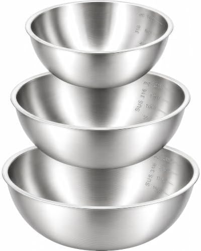 Stainless Steel Mixing Bowls Set of 3, 1.5/2.5/4 Qt, Nesting Bowls