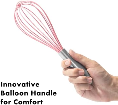 OYV 10-Inch Pink Silicone Whisk, Non-Scratch, 18/10 Stainless Steel Handle