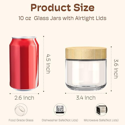 10 oz Overnight Oats Containers with Bamboo Lids, Glass Mason Jars 2 Pack