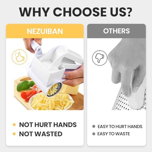 Cheese Grater with Handle, Rotary Cheese Grater,Vegetable, Chocolate, Hard Cheese & Nut Grater,White