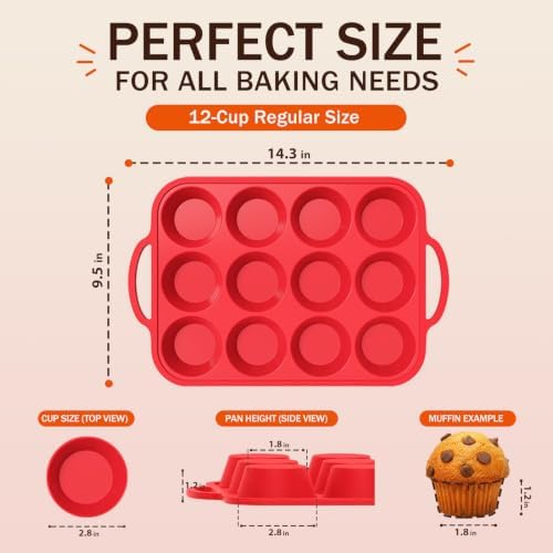 Silicone Muffin Pans for Baking, 12-Cup Nonstick Cupcake Pan