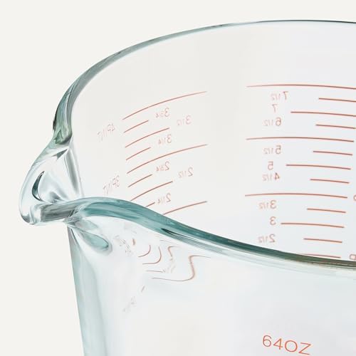 Amazon Basics Large Size Glass Measuring Cup, 8 Cup, Easy-to-Read Markings, Dishwasher/Microwave/Freezer/Oven Safe (Previously AmazonCommercial)