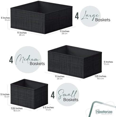 Drawer Organizer Clothes Set of 12 Black - Dresser Organizer For Nursery, Bedroom, Closet - The Perfect Baby Clothes Organizer and Storage & General Nursery Organization or Dresser Drawer Organizers