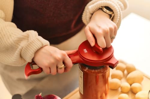 Kuhn Rikon 5-in-1 Multi-Purpose Strain-Free Opener for Jars, Bottles and Ring-Pull Cans, 5 x 10 x 2.25 inches, Red