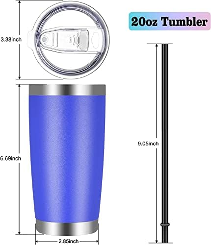 VEGOND 20oz Tumbler with Lid and Straw Stainless Steel Tumbler Cup Bulk Vacuum Insulated Double Wall Travel Coffee Mug Powder Coated Coffee Cup, Blue, 6 Pack