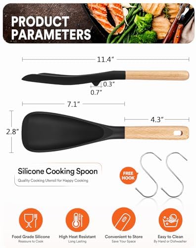 Badiano Silicone Cooking Spoon for Nonstick Cookwares, Multi-function,11.4"
