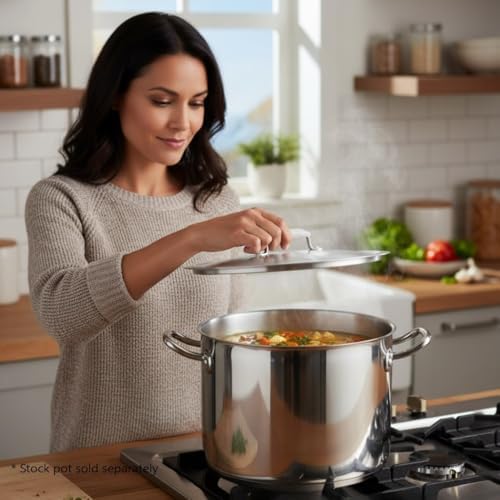 TrueCraftware- 8 qt. Aluminum Stock Pot Lid 9-3/4" x 1-1/4" 1.5mm Thickness- Multipurpose Pot Cover Cookware for Pasta Soup Pots Large Stockpot Lid Simmering Stew Pot Dishwasher Safe