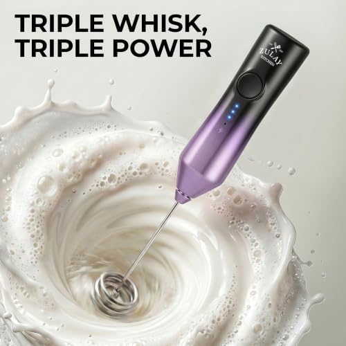 Zulay Kitchen Rechargeable Milk Frother Handheld - Frother Wand, Drink Mixer, Electric Whisk Frother, for Cappuccinos, Matcha & Protein Powder - Dynamic Triple Whisk, 3 Speed 500mAh Galaxy