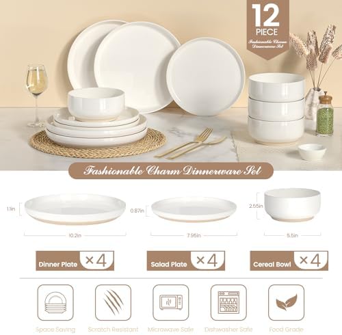 Umite Chef Dinnerware Set for 4, 12 Pieces Plates and Bowls Set