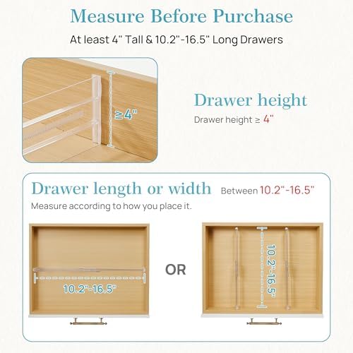 Vtopmart 8 Pack Drawer Dividers for Clothes, 4" High 10.2"-16.5" Adjustable Expandable Dresser Drawer Organizer, Clear Plastic Separators for Dresser, Baby Clothing, Underwear, Cosmetic, Toiletries