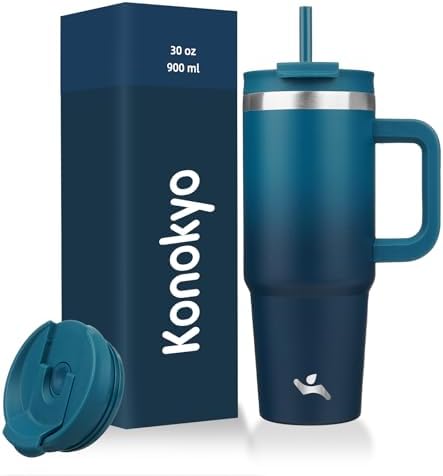 Konokyo 30 oz Insulated Tumbler Water Bottle with Handle, Straw Lid