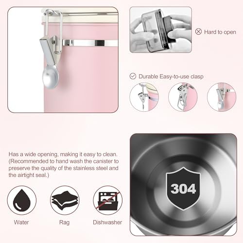 ShanSon Coffee Canister Airtight, Stainless Steel Bean Storage Container with Date Tracker & Scoop, Grounds Sugar Flour Tea Cereal Fits Kitchen Pantry, Ideal Gift for Coffee Lovers,22oz, Pink