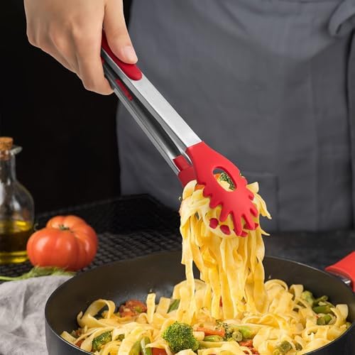 2 PCS Pasta Tong Spaghetti Tongs, 9" & 12-Inch Heat Resistant Pasta Tongs