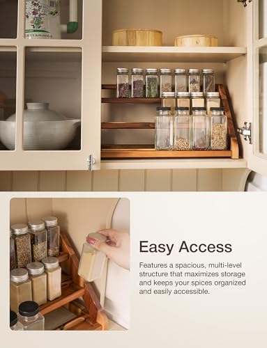 Tinamo Acacia Wood Spice Rack for Countertop, 3-Tier Design, Holds 24 Jars