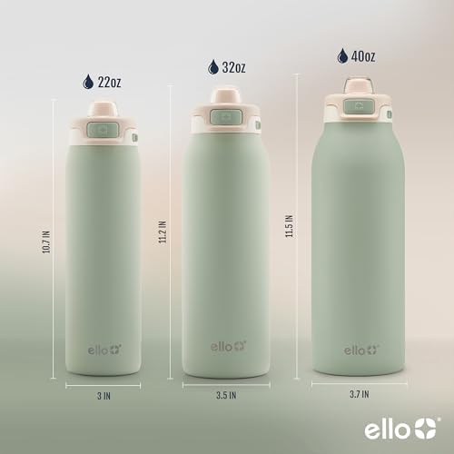 Ello Pop & Fill Insulated Stainless Steel Water Bottle with Quick Fill Lid, Leakproof Locking, Sip or Chug Spout, BPA-Free, Double Wall Vacuum Insulated for Sports, Travel & School- 22oz / 32oz / 40oz