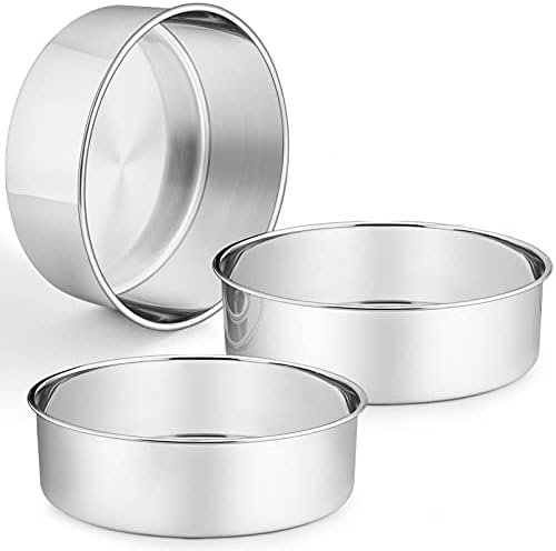 P&P CHEF 8 Inch Cake Pans Set, 3Pcs Stainless Steel Round Baking Pan