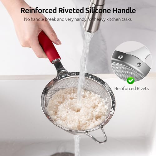 U-Taste Fine Mesh Strainer, 18/8 Stainless Steel Sieve 30 Mesh, M/Red