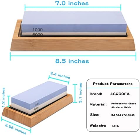 Whetstone Knife Sharpening Stone Kit - Double Sided Whetstone Knife Sharpener 1000/6000 Grit, Professional Honing Sharpening Stone Set With Slip-Resistant Bamboo Base and Angle Guide