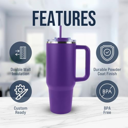 Hogg Big Swig 40oz Tumbler with Handle and Straw - Purple, 40 oz Tumbler, Insulated Cup with Handle, 40oz Water Bottle with Straw, Thermal Cups, Leak Proof Lid, Travel Mugs, Stainless Steel