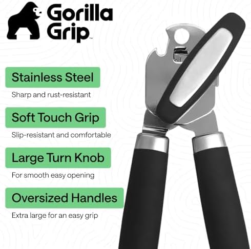 GORILLA GRIP Upgraded Model Stainless Steel Manual Can Opener, Black