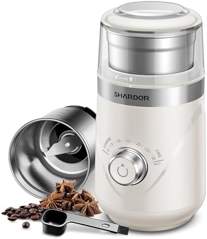 SHARDOR Electric Super Silent Blade Coffee Grinder, Timed Grind Control Rotary Knob, Adjustable Coarse to Fine for Coffee Beans, Spices & Herbs, with 1 Removable Stainless Steel Bowl, Cream