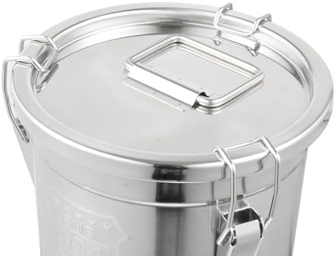 DYNAMI 304 Stainless Steel Containers With Lid,202oz Airtight Flour Container for Kitchen,5-10lbs Metal Airtight Canisters Milk Jug Coffee Bean Cookies Canisters w/Locking Clamp (6L/1.6Gal)