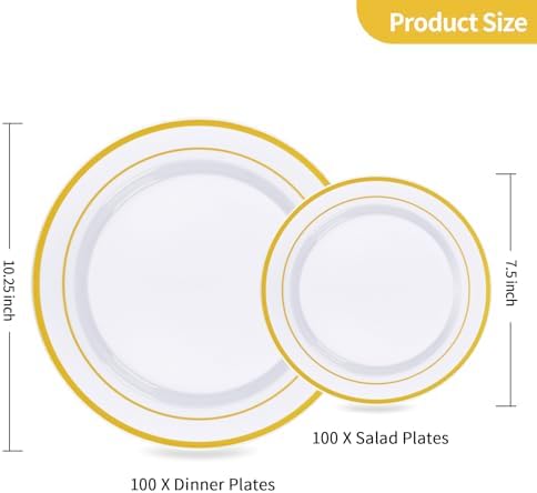 Goodluck 200PCS Gold Plastic Plates, Heavy Duty Disposable Gold Plates