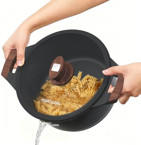 ITSMILLERS Nonstick Stock Pot, 6.5 Qt Soup Stock Pot with Strainer Lid, Induction Cooking Pot with Visible Lid for Pasta,Spaghetti, Ceramic Casserole Makes for Effortless Cleanup
