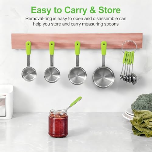 Bopei 10-Pcs Stainless Steel Measuring Cups & Spoons Set, Green Handles