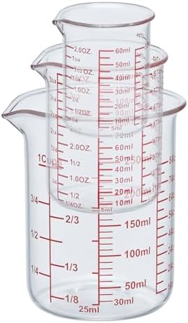 Ackers BORO3.3 Glass Measuring Cups with Spouts, 3-Piece Set, 60/120/250 ml