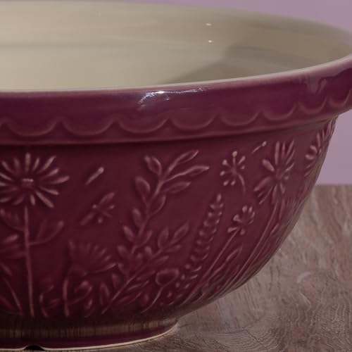 Mason Cash In the Meadow S18 Mixing Bowl, 2.85 Quart Mixing Bowl, Embossed Floral Daisy Design, Durable Ceramic Bowl for Baking Bread Dough, Cake Batter, Cookies & Kitchen Serving Bowl