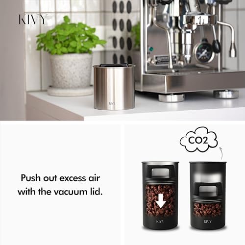 KIVY Vacuum Coffee Canister - Push Lid Preserves Coffee Aroma & Oil
