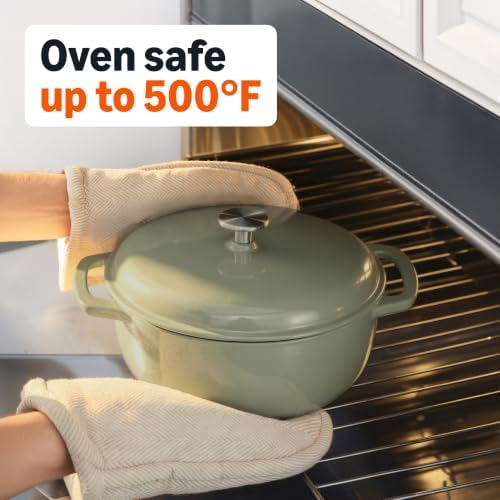 Amazon Basics Cast Iron Dutch Oven Pot with Lid, Enameled, Dual Handles, Round, Heavy-Duty, Medium, 6-Quart, Olive
