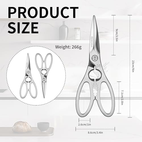 Kitchen Scissors Heavy Duty Ultra Sharp Multi-Purpose Kitchen Shears Stainless Steel Micro-Serrated Detachable Food Scissors for Chicken Poultry Meat Fish Herbs with Non-Slip Safe Grip