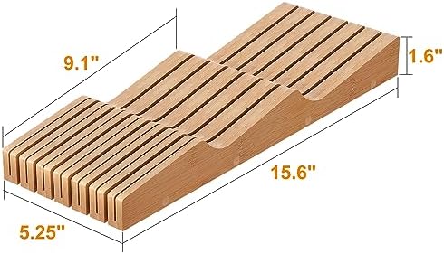 In-Drawer Knife Block Organizer - Bamboo Wood Drawer Knife Organizer-Protecting Knife Organizer Block (Not Included) (Natural, 13 Knives Dock)