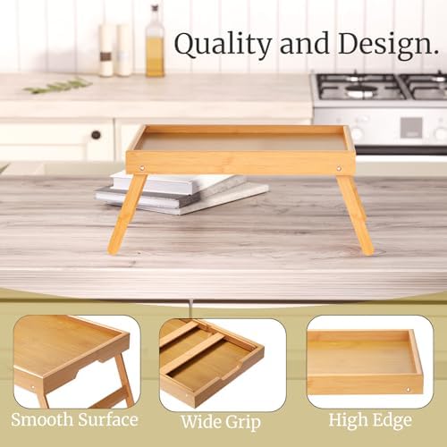 VERTORGAN 3 Pack Bamboo Bed Tray Table,Serving Tray(Natural)