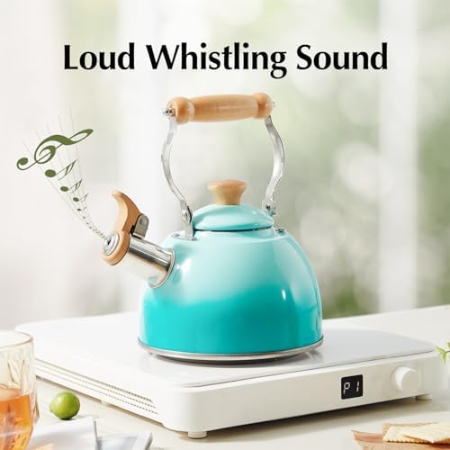 ROCKURWOK Tea Kettle, Tea Pot with Cool Touch Ergonomic Handle, Teapot Food Grade Stainless Steel, Tea Kettle Stovetop, Kettle Teapot, Whistling Tea Kettle, Small Tea Pot, 1.6 Quart (Green)