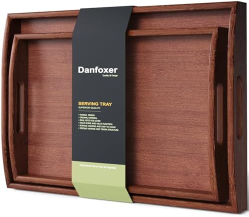 Bamboo Set of 2 Serving Trays with Handles Decorative Tray(Brown)