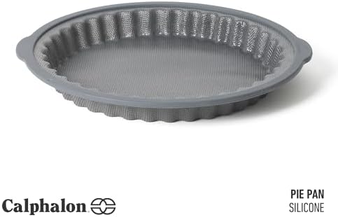 Calphalon Omni 10-Inch Pie Pan, Tart Pan, Silicone Bakeware with GlassFlex Technology and Micro-Woven Glass Core for Even Heating, Flexible Nonstick Round Baking Pan for Pies & Tarts (Grey)